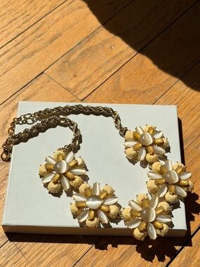 Gold-Tone Yellow & Cream Floral Statement Necklace - Brand Not Visible